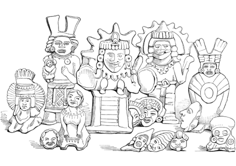 Aztec Figures In Clay Coloring Page